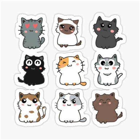 A Group Of Cats Stickers On A White Background With Different Colors