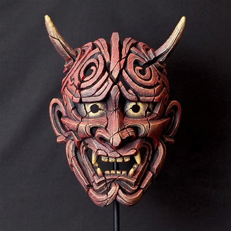 Japanese Hannya Mask Red Edm01r Edge Sculpture By Matt Buckley