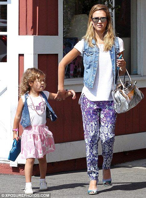 Copycats Jessica Alba And Daughter Honor Rock Bold Prints And Matching Denim Waistcoats