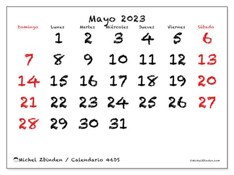 Calendario Mayo De 2023 Para Imprimir “446ds” Michel Zbinden Cl