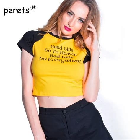 2018 Summer Sexy Cropped Shirts Women Funny Letter Print Good Girls Go To Heaven Bad Girls Go