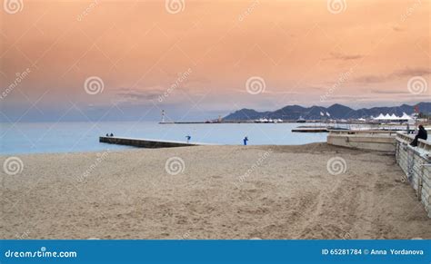 Cannes Beach At Sunset Stock Photo Image Of Quay Spring 65281784