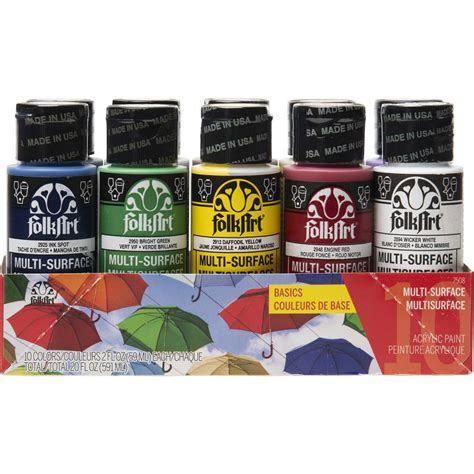 Shop Plaid Folkart Multi Surface Satin Acrylic Paint 10 Color Set