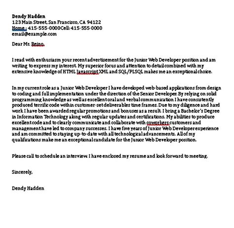 Build my cover letter now Sample Web Developer Cover Letter | Mous Syusa