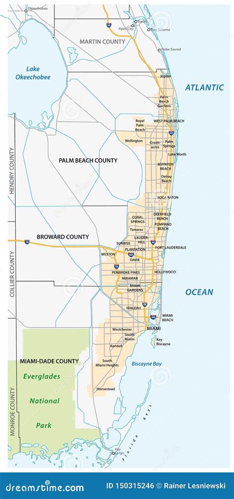 Miami Metropolitan Area Or Greater Miami Area Map Vector Illustration