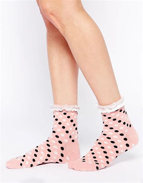 Asos Asos Spot Ankle Socks With Lace Trim At Asos Latest Fashion