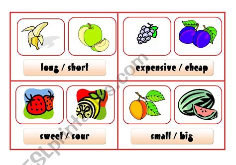 Comparison Cards Fruit Part 2 Esl Worksheet By Lucak F