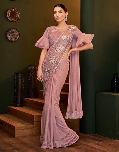 Pink Party Wear Frill Sleeve Saree Sarees Designer Collection
