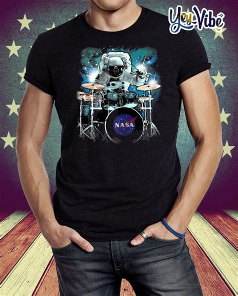 Nasa Space Drum Playing Astronaut Graphic T Shirt Office Tee In