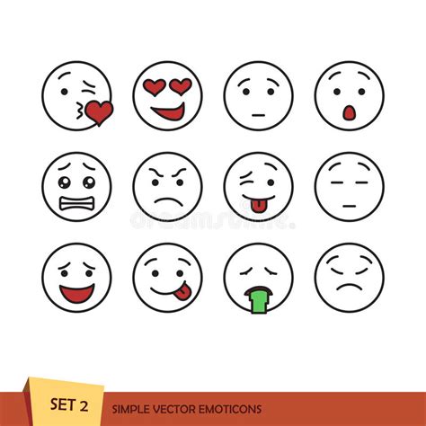 Set Of Outline Emoticons Emoji Isolated On White Background Vector