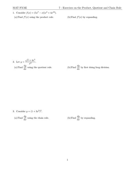 Nyae Lab E Rules Of Derivatives Mat Nyae Exercises On The Product