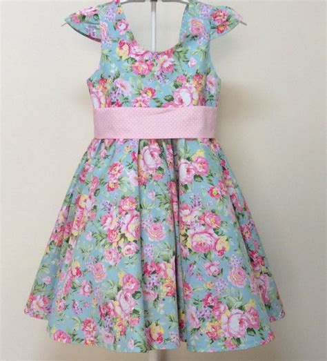 Tea Party Dress In Lovely Blue Floral Cotton Poplin Print Etsy Tea