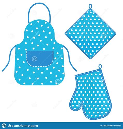 oven mitt and oven mitt and apron hanging on the rack on hooks color isolated vector