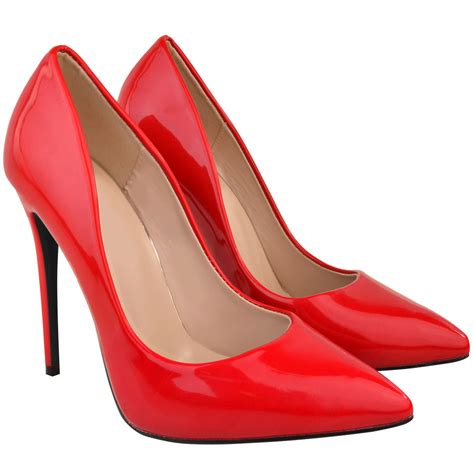 Womens Ladies Red Patent High Heel Stilettos Court Shoes Party Sexy Clubbing Uk Ebay