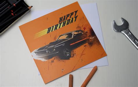 Mustang Muscle Car Happy Birthday Art Card Male Card Card Etsy