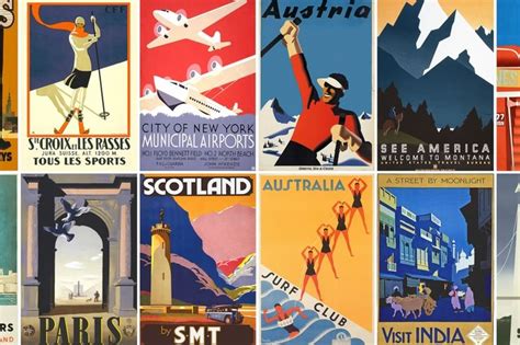 A Collage Of Vintage Travel Posters From Around The World