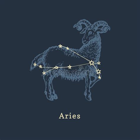 Zodiac Constellation Of Aries In Engraving Style Vector Retro Graphic