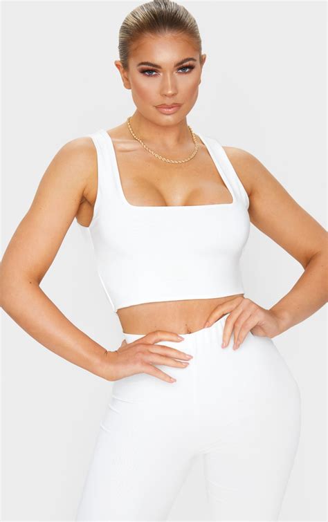 Cream Slinky Square Neck Crop Top Co Ords Prettylittlething
