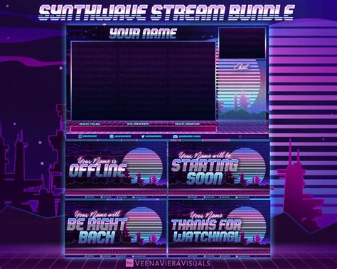 Synthwave Vaporwave Pre Made Stream Overlay Bundle For Twitch