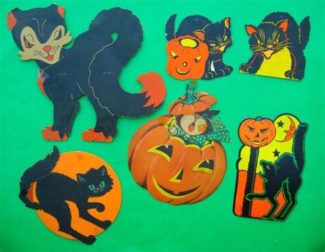 6 Vintage Luhre Beistle Hallmark Invitation Halloween Black Cat Pumpkin
