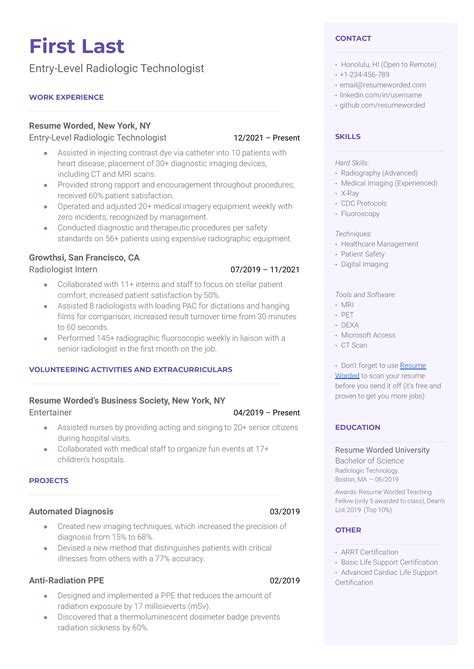 Entry-Level Radiologic Technologist Resume Examples for 2024 | Resume