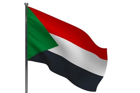 bandera de sudán en el poste asta de bandera de metal bandera nacional de sudán ilustración 3d