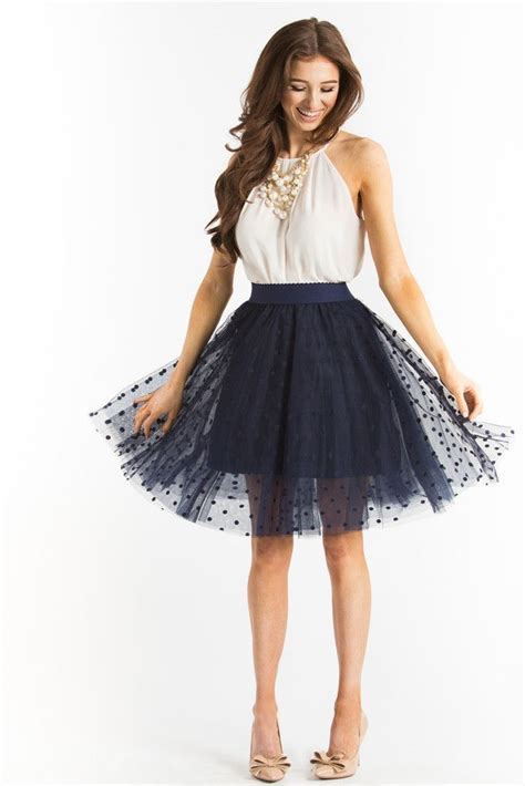 Polka Dots And Tulle Make The Best Combination We Love The Flare Of This Navy Skirt With Its