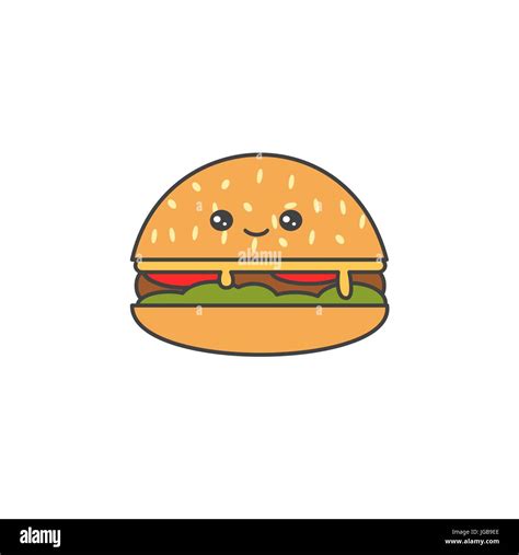 Cute Cartoon Vector Cheeseburger Isolated On White Background Stock