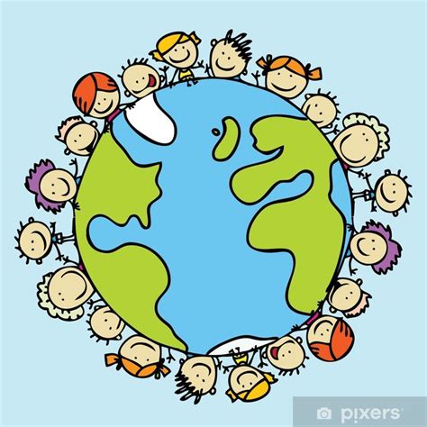 Sticker Kids Around The World Together Save The Planet Earth Pixersuk