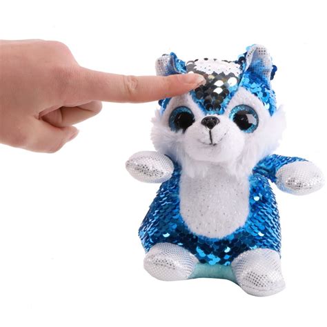 13cm Blue Husky Plush Soft Toy With Sequin Reveal Reversible Sequins Toyland