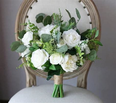 White Greenery Bridal Bouquet Green Wedding Bouquet Peonies Eucalyptus Bride Bridesmaids