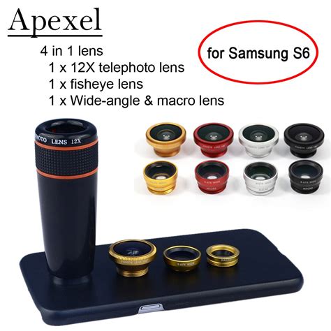 Apexel 4 In 1 12x Telephoto Fisheye Wide Angle Macro Lenses Kit With