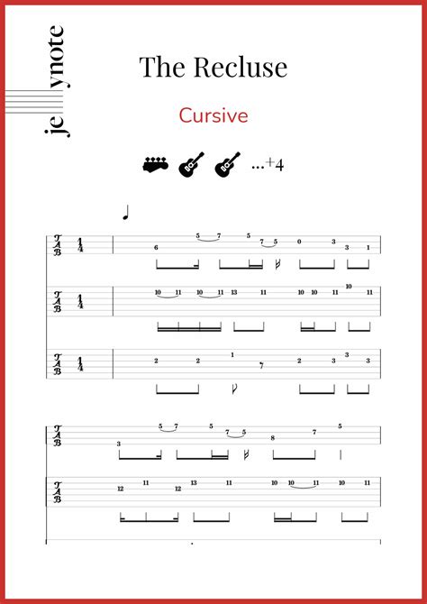 cursive the recluse bass and guitar sheet music jellynote