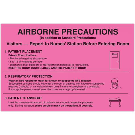 Label Paper Removable Airborne Precautions 8 X 5 14 Fl Pink 50 Per