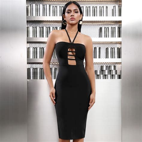 Adyce 2021 New Summer Women Strapless Bandage Dress Sexy Halter Hollow Out Black Bodycon Club
