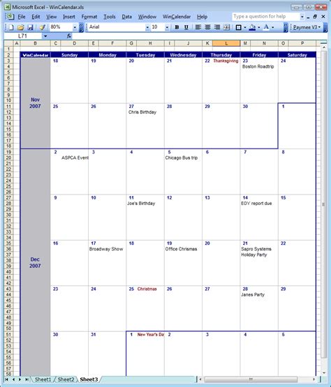 Calendar In Excel Template