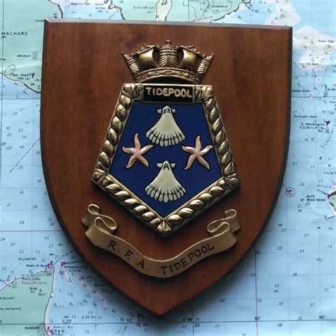 Vintage Rfa Tidepool Hms Painted Royal Navy Ship Badge Crest Shield