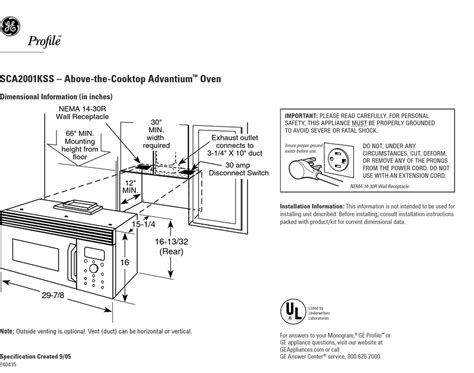 Ge Profile Advantium Sca2001kss Microwave Oven Dimensions Manualslib