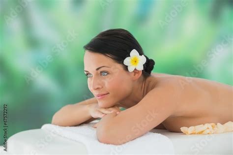 Beautiful Brunette Relaxing On Massage Table Stockfotos Und