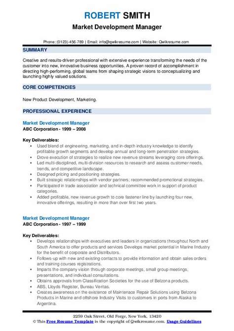 Yet, standards and conventions are always changing. Market Development Manager Resume Samples | QwikResume