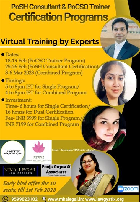 PoSH Consultant PoCSO Trainer Virtual Certification Programs MKA