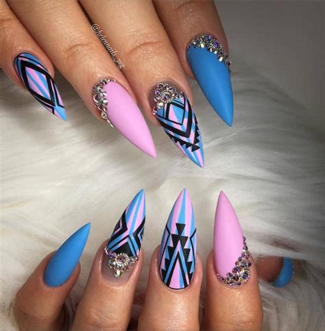 Chic Blue Stiletto Nails Art Design In 2019 Blue Stiletto Nails