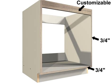 Wall oven in base cabinet. Wall oven and cooktop base cabinet with wide top rail