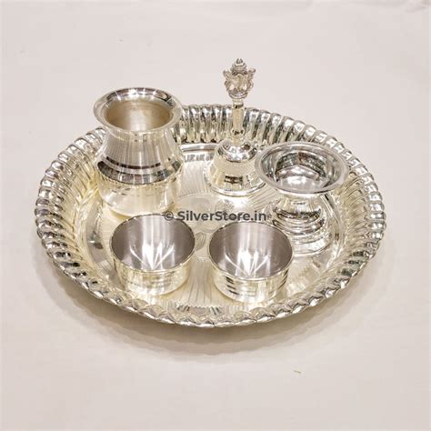 Silver Pooja Thali Pack Of 6 Items