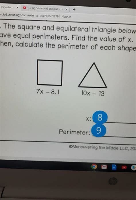 8 The Square And Equilateral Triangle Below Have Equal Perimeters