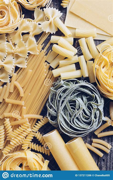 Variety Of Types And Shapes Of Italian Pasta Stock Photo Image Of
