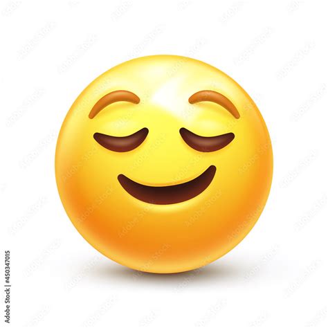 Calm Emoji Relieved Emoticon Peaceful Face With Closed Eyes And Happy Smile 3d Stylized Vector