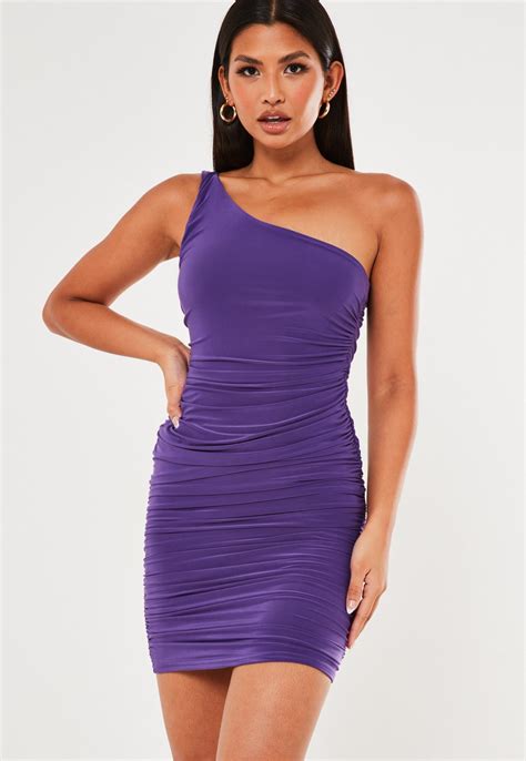 Tall Purple Slinky Ruched One Shoulder Mini Dress Missguided