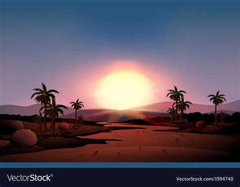 A View Of The Desert During Sunset Royalty Free Vector Image