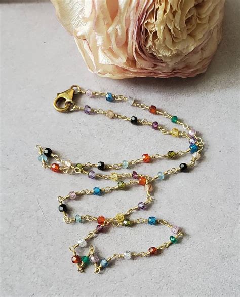 Multi Color Gemstone Necklace Everyday Necklace Colorful Etsy